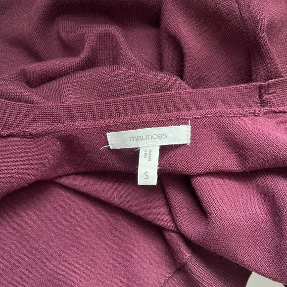 Maurices Burgundy Blouson Sleeve Open Front Cardigan Small Women’s - Picture 9 of 11